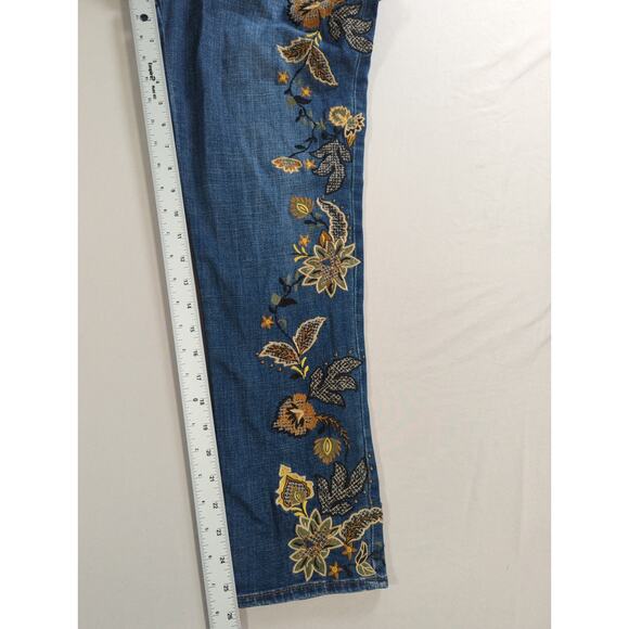 So Slimming Girlfriend Jeans 18R Embroidered Floral Slim Ankle Stretch Blue - Picture 6 of 16